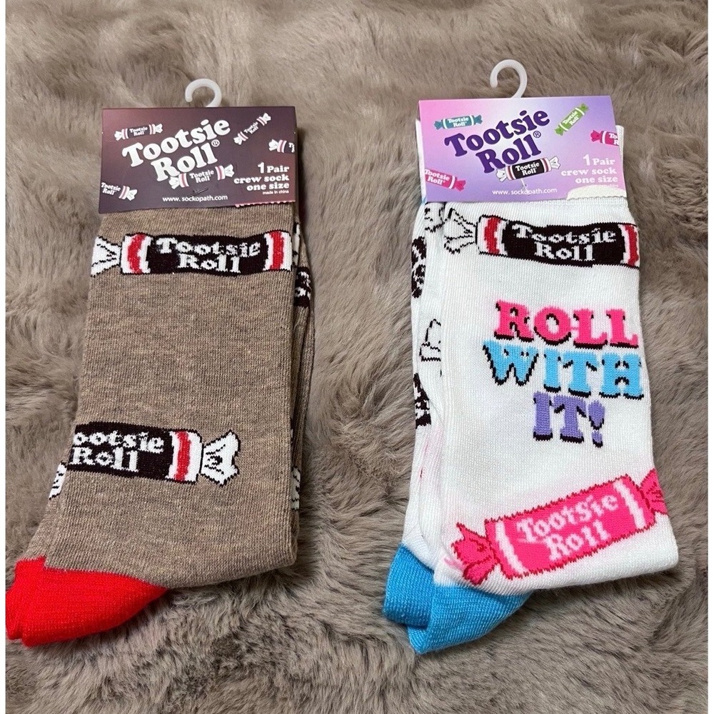 New 2-Pair Tootsie Roll Crew Socks Size Adult One Size